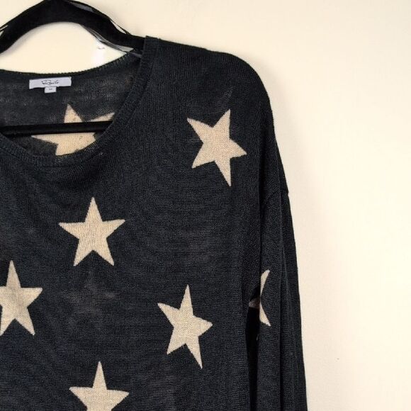 Rails Black and Cream Star Patterned Linen Top Lightweight Sweater Size M - Picture 3 of 11